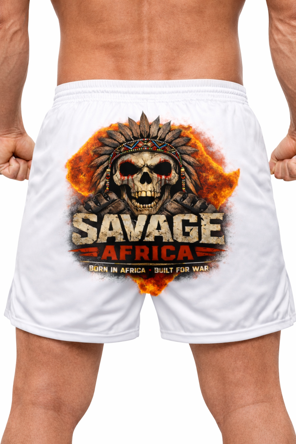 Savage Africa Warborn Performance Fight Shorts – White Edition